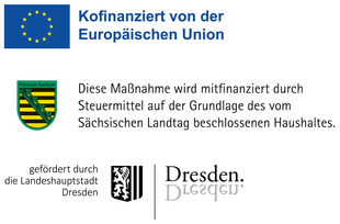 Logoleiste Bb Hinweis auf Kofinanzierung durch die Europäische Union, den Freistaat Sachsen und die Landeshauptstadt Dresden